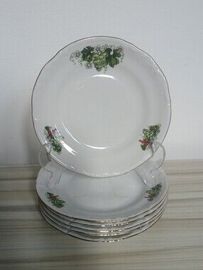 Vtg Chodziez Poland Floral Fruit Bread & Butter / Dessert / Side Plates Set of 6